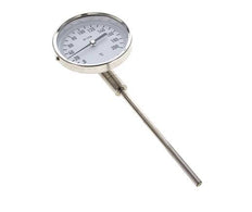 Thermomètre bimétallique en acier inoxydable 0 à +200°C Cabinet 100mm 160mm Fond de tige