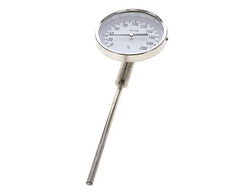 Thermomètre bimétallique en acier inoxydable 0 à +200°C Cabinet 100mm 160mm Fond de tige