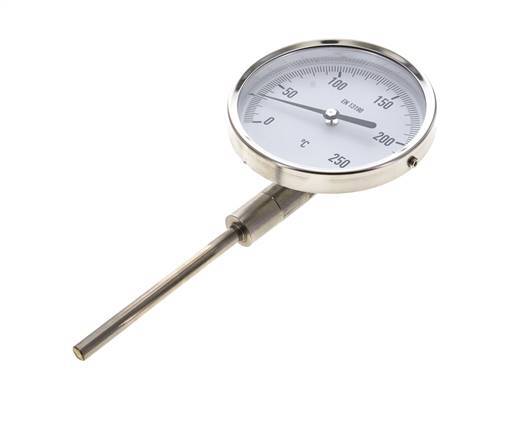 Thermomètre bimétallique en acier inoxydable 0 à +250°C Cabinet 100mm Fond de tige 100mm