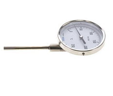 0 to +250°C Stainless Steel Bimetallic Thermometer 100mm Cabinet 100mm Stem Bottom