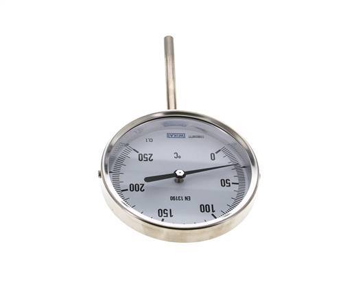 Thermomètre bimétallique en acier inoxydable 0 à +250°C Cabinet 100mm Fond de tige 100mm