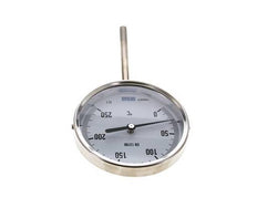 Thermomètre bimétallique en acier inoxydable 0 à +250°C Cabinet 100mm Fond de tige 100mm