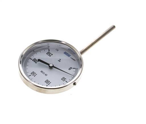 Thermomètre bimétallique en acier inoxydable 0 à +250°C Cabinet 100mm Fond de tige 100mm