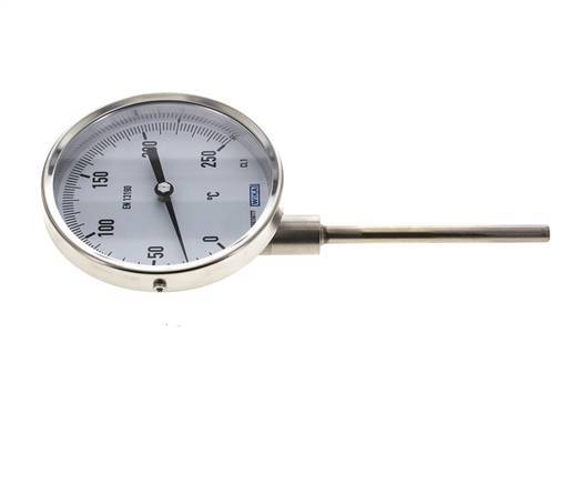 Thermomètre bimétallique en acier inoxydable 0 à +250°C Cabinet 100mm Fond de tige 100mm