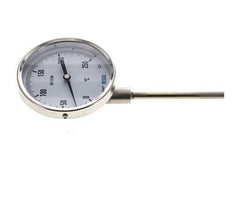 Thermomètre bimétallique en acier inoxydable 0 à +250°C Cabinet 100mm Fond de tige 100mm