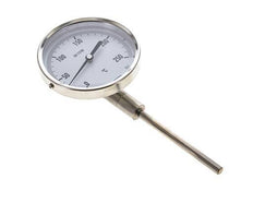 Thermomètre bimétallique en acier inoxydable 0 à +250°C Cabinet 100mm Fond de tige 100mm