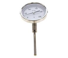 Thermomètre bimétallique en acier inoxydable 0 à +250°C Cabinet 100mm Fond de tige 100mm
