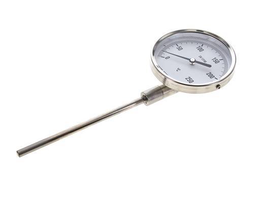 Thermomètre bimétallique en acier inoxydable 0 à +250°C Cabinet 100mm 160mm Fond de tige