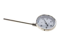 Thermomètre bimétallique en acier inoxydable 0 à +250°C Cabinet 100mm 160mm Fond de tige