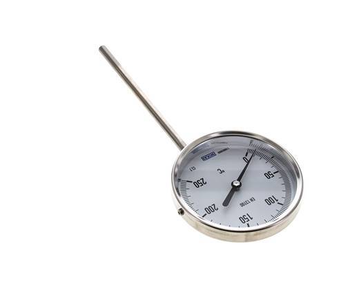 Thermomètre bimétallique en acier inoxydable 0 à +250°C Cabinet 100mm 160mm Fond de tige