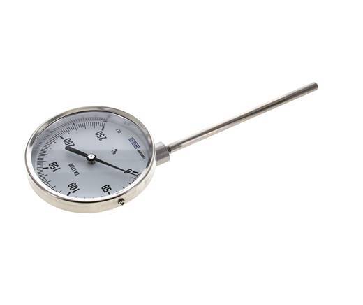 Thermomètre bimétallique en acier inoxydable 0 à +250°C Cabinet 100mm 160mm Fond de tige