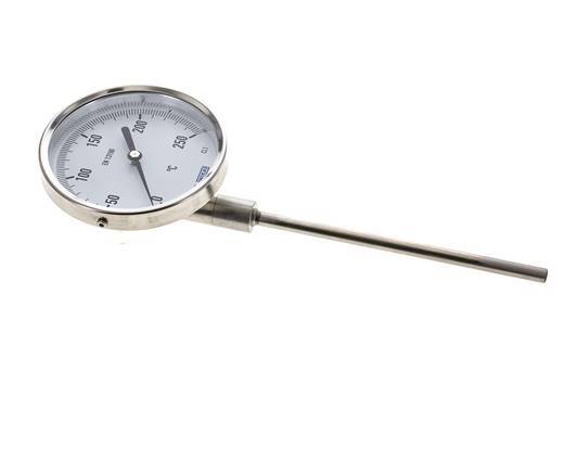 Thermomètre bimétallique en acier inoxydable 0 à +250°C Cabinet 100mm 160mm Fond de tige