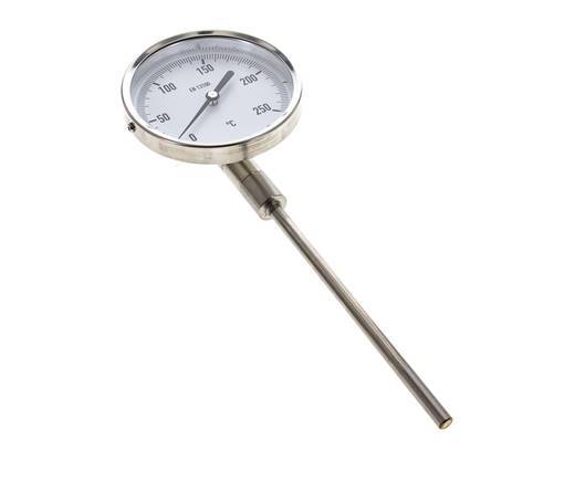 Thermomètre bimétallique en acier inoxydable 0 à +250°C Cabinet 100mm 160mm Fond de tige