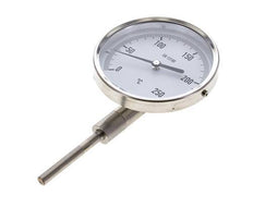 Thermomètre bimétallique en acier inoxydable de 0 à +250°C Cabinet de 100 mm Fond de tige de 63 mm