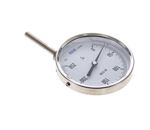 Thermomètre bimétallique en acier inoxydable de 0 à +250°C Cabinet de 100 mm Fond de tige de 63 mm