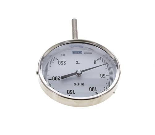 Thermomètre bimétallique en acier inoxydable de 0 à +250°C Cabinet de 100 mm Fond de tige de 63 mm