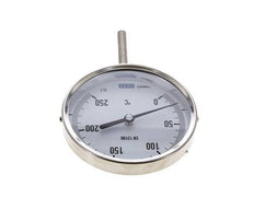 Thermomètre bimétallique en acier inoxydable de 0 à +250°C Cabinet de 100 mm Fond de tige de 63 mm