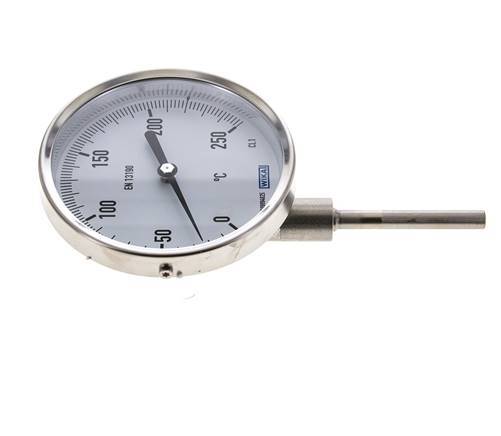 Thermomètre bimétallique en acier inoxydable de 0 à +250°C Cabinet de 100 mm Fond de tige de 63 mm