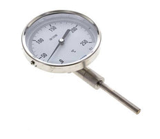 Thermomètre bimétallique en acier inoxydable de 0 à +250°C Cabinet de 100 mm Fond de tige de 63 mm