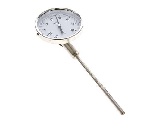 -Thermomètre bimétallique en acier inoxydable 20 à +60°C Cabinet 100mm 160mm Fond de tige