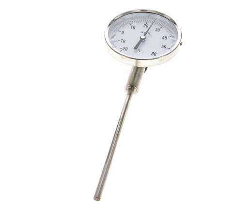 -Thermomètre bimétallique en acier inoxydable 20 à +60°C Cabinet 100mm 160mm Fond de tige