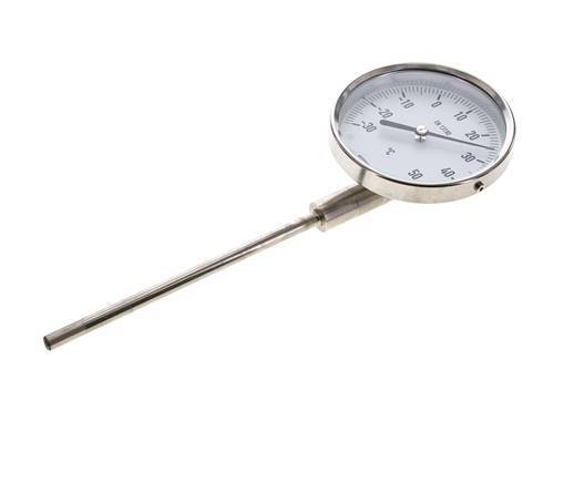 -30 to +50°C Stainless Steel Bimetallic Thermometer 100mm Cabinet 160mm Stem Bottom