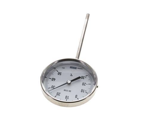 -30 à +50°C Thermomètre bimétallique en acier inoxydable 100mm Cabinet 160mm Fond de tige