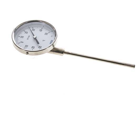-30 à +50°C Thermomètre bimétallique en acier inoxydable 100mm Cabinet 160mm Fond de tige