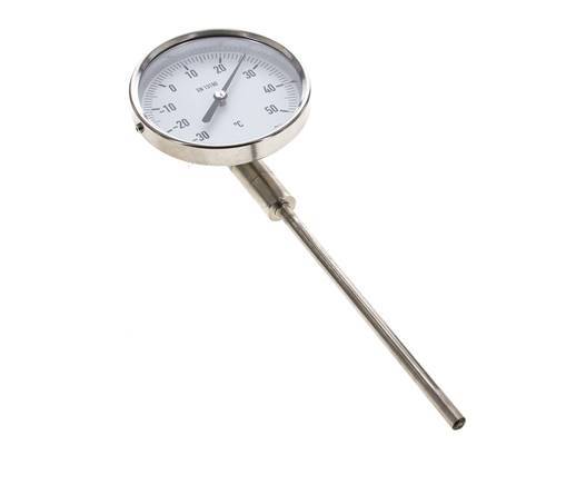 -30 à +50°C Thermomètre bimétallique en acier inoxydable 100mm Cabinet 160mm Fond de tige