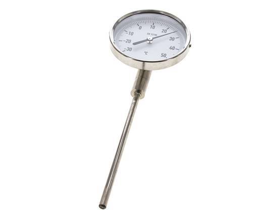 -30 à +50°C Thermomètre bimétallique en acier inoxydable 100mm Cabinet 160mm Fond de tige