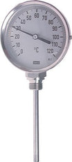 0 to +200°C Stainless Steel Bimetallic Industrial Thermometer 160mm Cabinet 200mm Stem Bottom