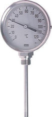 Thermomètre industriel bimétallique en acier inoxydable de 0 à +80°C Cabinet 160mm Fond de tige 100mm