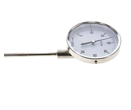 Thermomètre bimétallique en acier inoxydable 0 à +60°C Cabinet 100mm Fond de tige 100mm