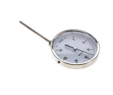 Thermomètre bimétallique en acier inoxydable 0 à +60°C Cabinet 100mm Fond de tige 100mm