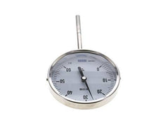 Thermomètre bimétallique en acier inoxydable 0 à +60°C Cabinet 100mm Fond de tige 100mm