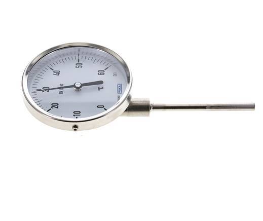 Thermomètre bimétallique en acier inoxydable 0 à +60°C Cabinet 100mm Fond de tige 100mm