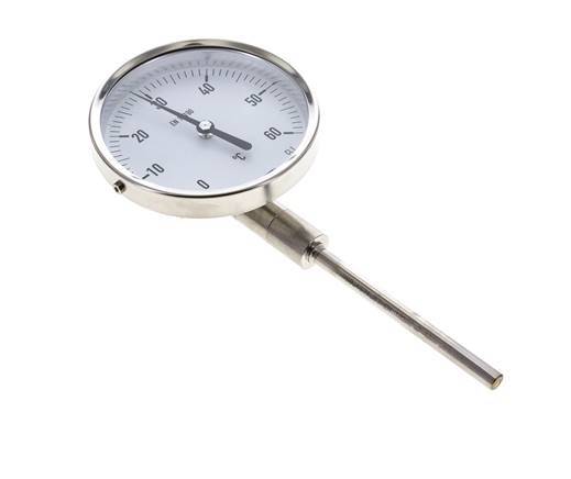 Thermomètre bimétallique en acier inoxydable 0 à +60°C Cabinet 100mm Fond de tige 100mm