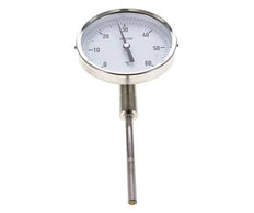 Thermomètre bimétallique en acier inoxydable 0 à +60°C Cabinet 100mm Fond de tige 100mm
