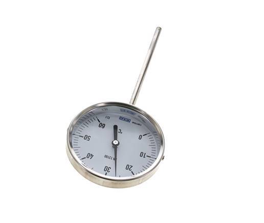 Thermomètre bimétallique en acier inoxydable 0 à +60°C Cabinet 100mm 160mm Fond de tige