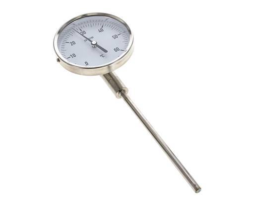 Thermomètre bimétallique en acier inoxydable 0 à +60°C Cabinet 100mm 160mm Fond de tige