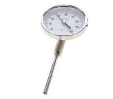Thermomètre bimétallique en acier inoxydable 0 à +80°C Cabinet 100mm Fond de tige 100mm
