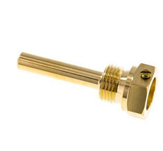 Puits thermométrique en alliage de cuivre G 1/2 pouce avec fixation par boulon pour tige de 63mm Max 160°C et 6 bars