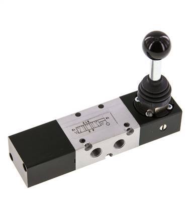 5/3 G1/8'' Exhaust Center Hand Lever Valve -0.95-10bar/-13.2-140psi