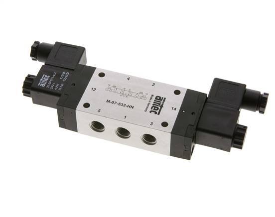 5/3 G1/4'' Exhaust Center Solenoid Valve 12V DC 3-8bar/42-112psi Airtec