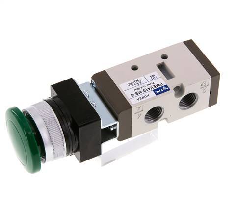 vanne à bouton-poussoir 5/2 G1/4'' (G1/8'') vert 0-8bar/0-112psi YPC