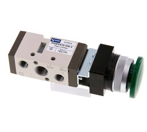 vanne à bouton-poussoir 5/2 G1/4'' (G1/8'') vert 0-8bar/0-112psi YPC