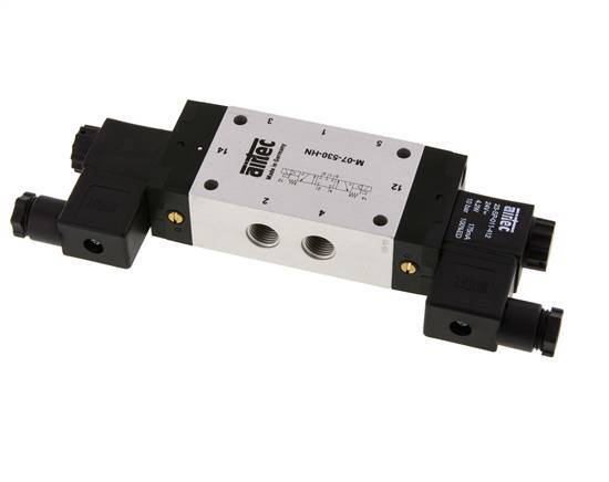 5/3 G1/4'' Center Closed Solenoid Valve 24V AC 3-8bar/42-112psi Airtec