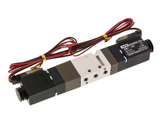 5/3 M5 Electrovanne à centre fermé 24V DC 2-10bar/28-140psi Fiche à 2 broches YPC