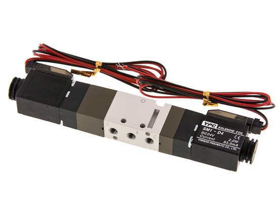 5/3 M5 Electrovanne à centre fermé 24V DC 2-10bar/28-140psi Fiche à 2 broches YPC