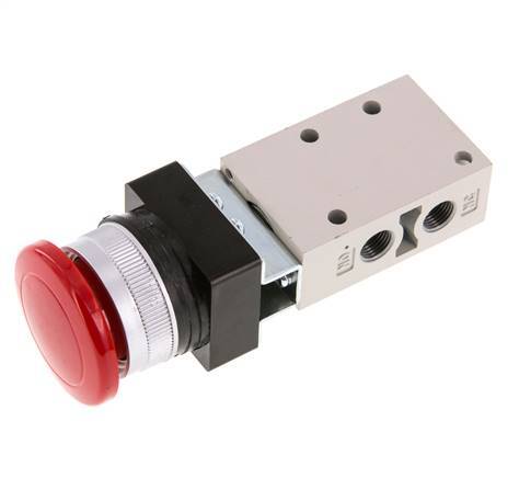 valve à bouton de paume 3/2 G1/8'' rouge 0-8bar/0-112psi YPC